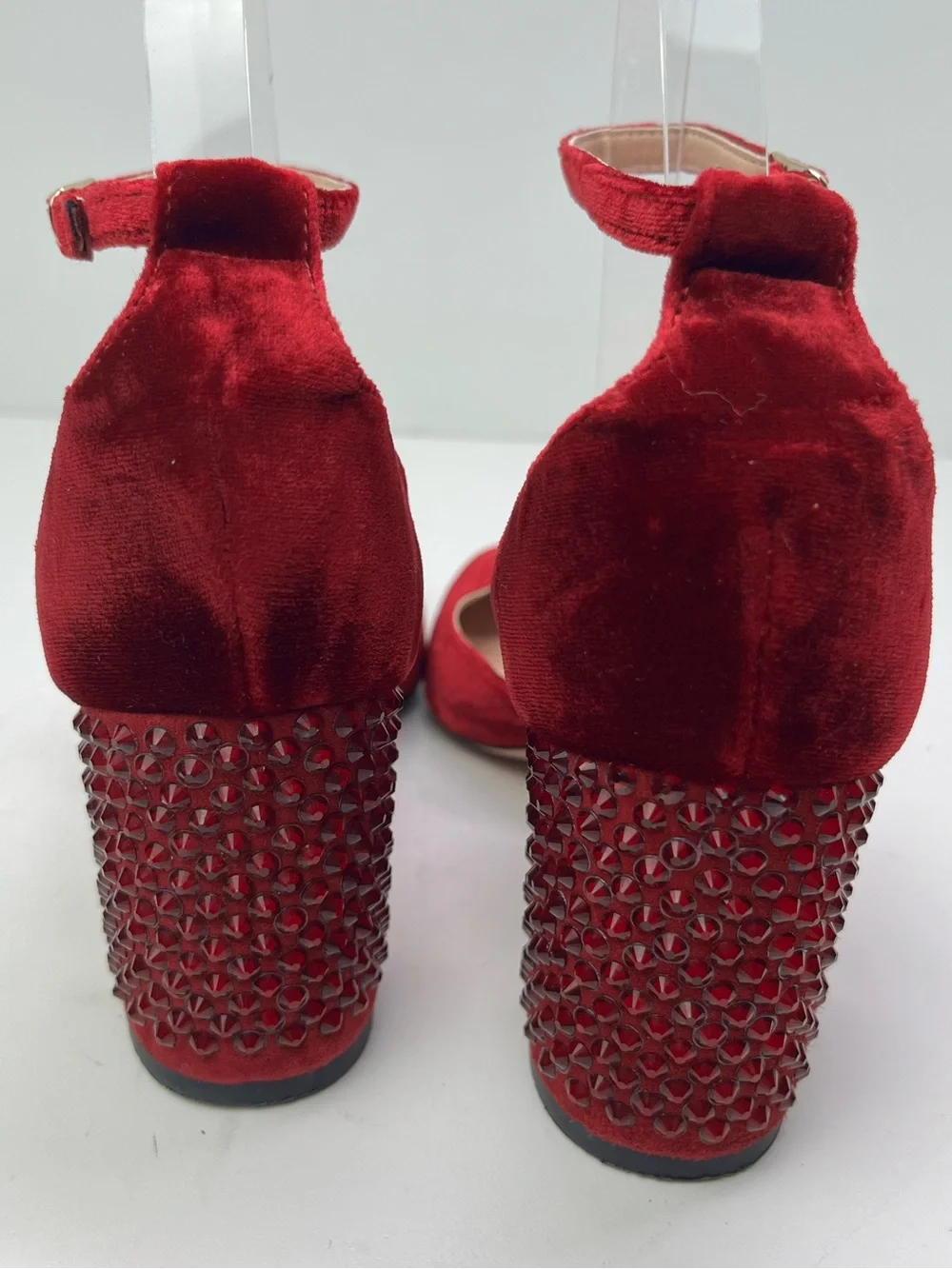 J. Crew Maisie Ruby Red Velvet Jewel Studded Ankle Strap Holiday Party Heels